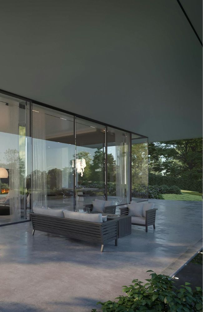 Honed concrete outdoor entertaining area